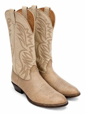 Vintage Nocona Men’s Western Cowboy Boots Style 403 Tan Cream Leather Size 11